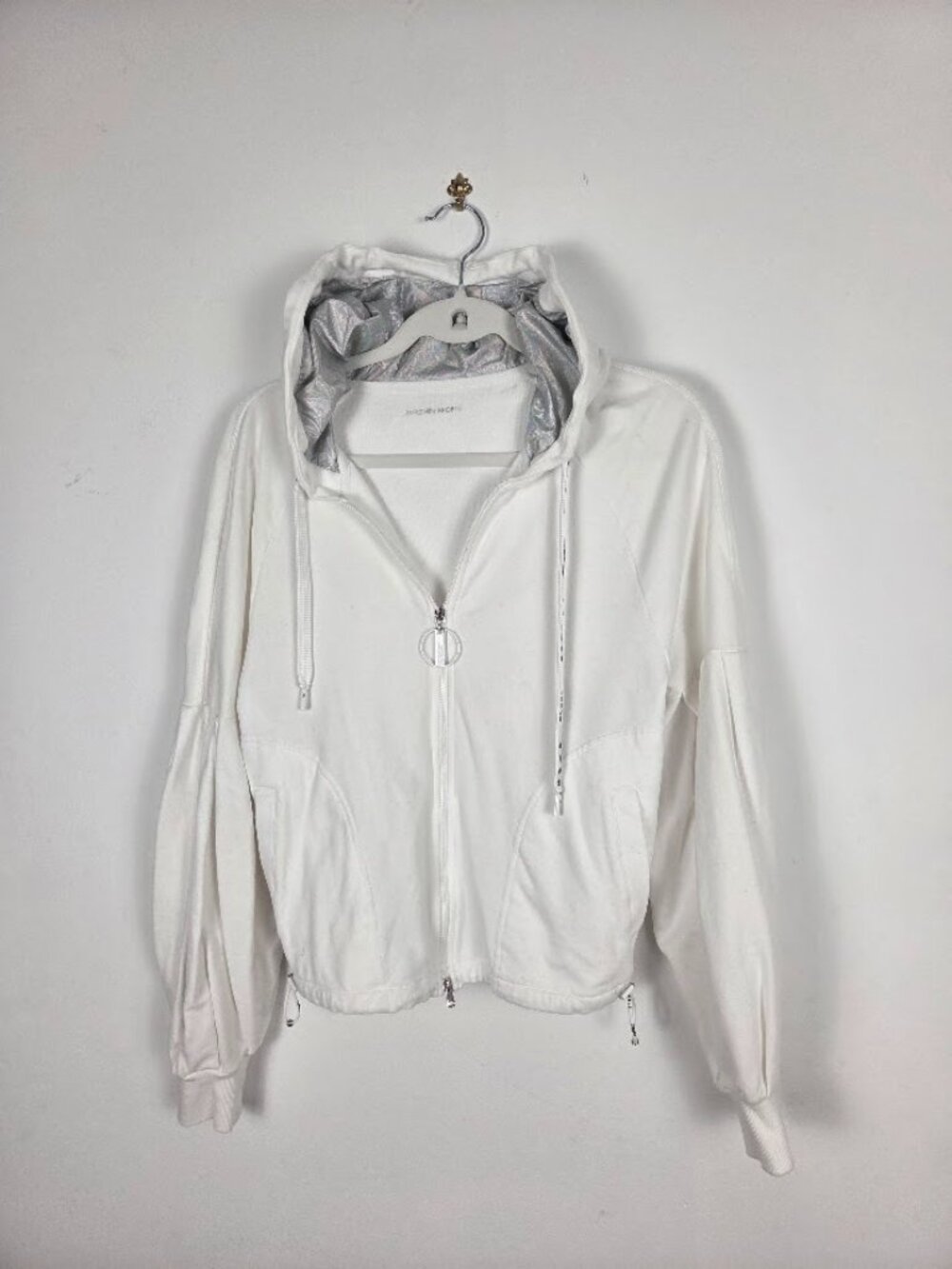 Marc Cain Sports White Metallic Iridescent Hooded Zip Jacket N2 Small / US 4-6